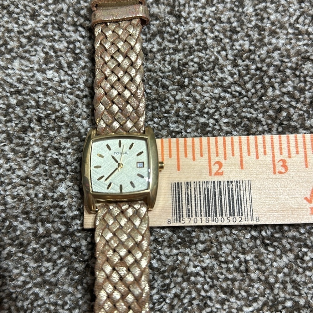 Vintage Fossil watch stainless steel gold color braided band date and time Y2K - Picture 7 of 10